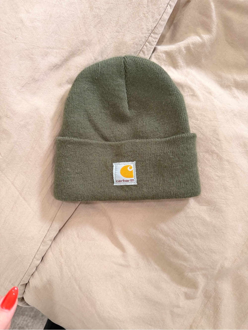 Carhartt Olive Knit Cuffed Beanie with Logo Patch